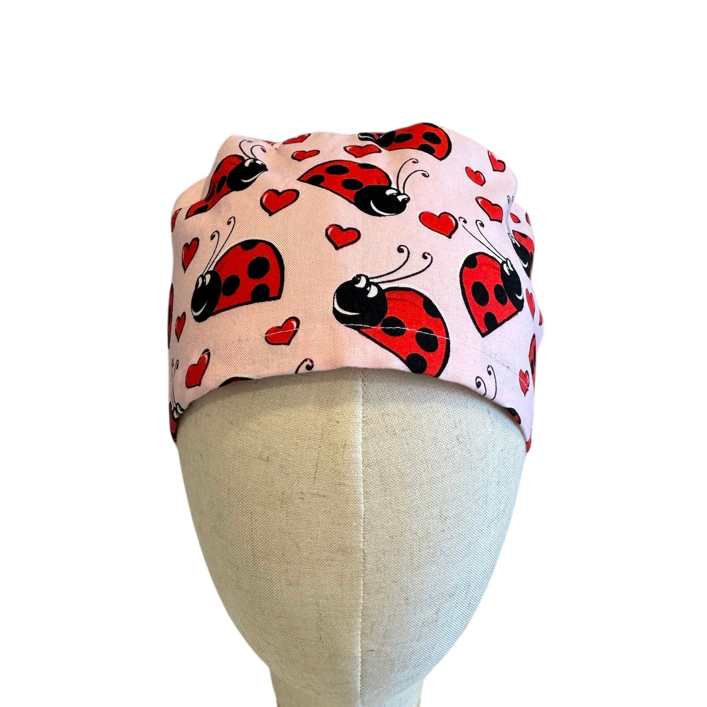 Pink Ladybug Ponytail Scrub Cap
