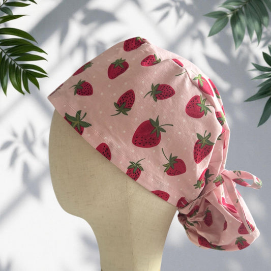 Strawberry Ponytail Scrub Cap, Cotton Surgical Scrub Cap, OR Scrub Cap