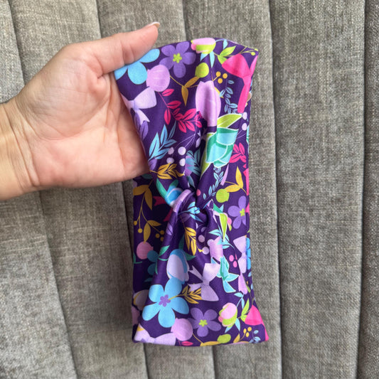 Purple Floral Twist Headband, Stretchy Soft Headband