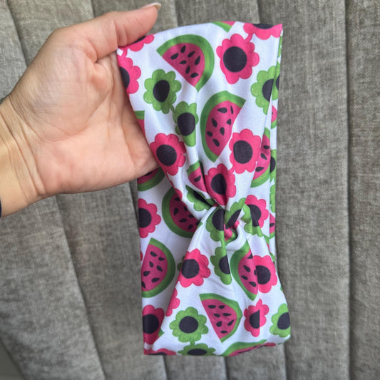 Watermelon Floral Twist Headband, Stretchy Soft Headband
