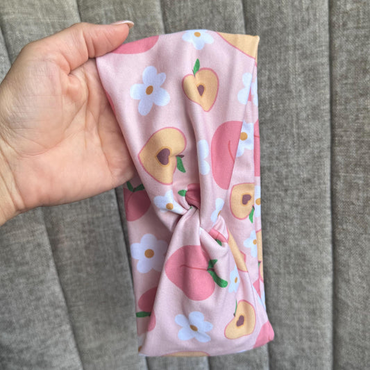 Peach Floral Twist Headband, Stretchy Soft Headband
