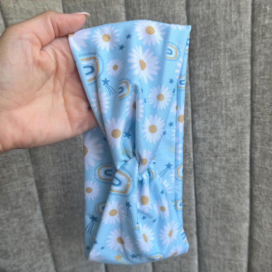 Blue Daisy Twist Headband, Stretchy Soft Headband