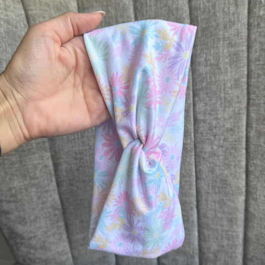 Pastel Floral Twist Headband, Stretchy Soft Headband