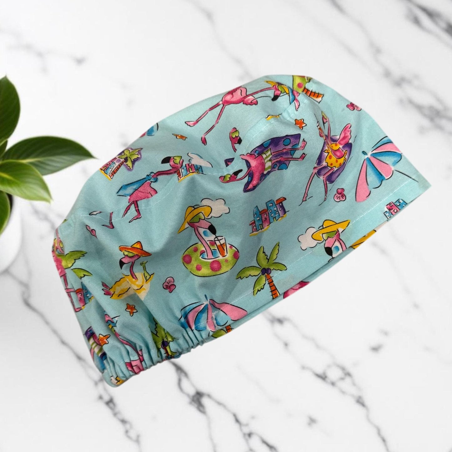 Flamingo Scrub Cap • Vacation Flamingos Euro Scrub Hat • 100% Cotton • Adjustable Elastic • Cute Nurse Hat • Tropical Medical Cap