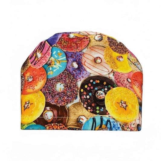 Donut Scrub Cap • Colorful Donuts Euro Scrub Hat • 100% Cotton • Adjustable Elastic • Cute Nurse Hat • Fun Medical Cap • Bakery Print Scrub