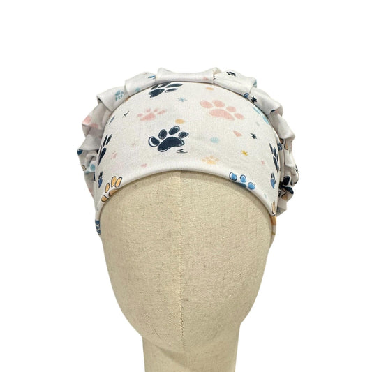 Colored Paw Print Scrub Cap: Soft Stretchy Headband Style Surgical Hat