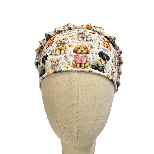 Dog Lover Bouffant Scrub Cap, Cute Puppy Surgical Cap, Animal Print Nurse Hat