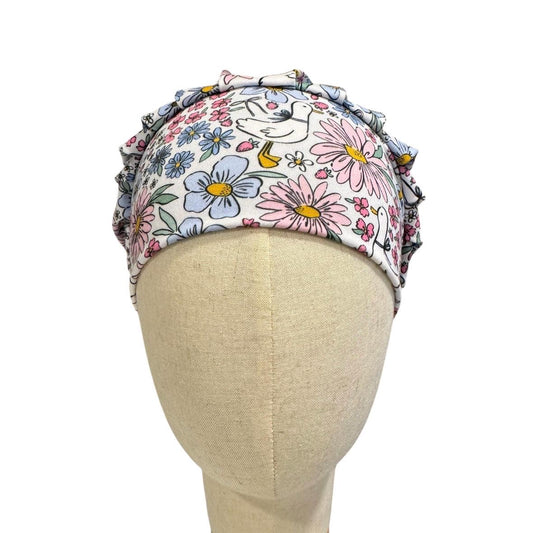 Pastel Floral Geese Scrub Cap, Bouffant Surgical Cap, Soft Flower Print Nurse Hat, Women’s Work Cap