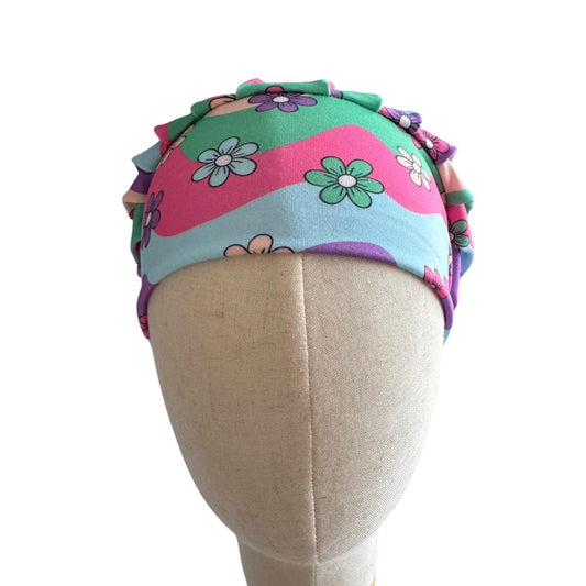 Pastel Floral Bouffant Scrub Cap | Headband Style Surgical Cap | Colorful Nurse Scrub Hat | Ponytail Medical Cap