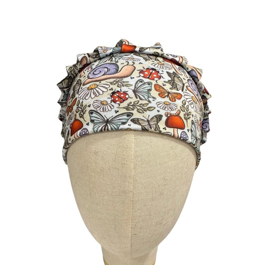 Mushroom Butterfly Bouffant Scrub Cap | Cottagecore Nurse Scrub Hat | Woodland Surgical Cap | Headband Style Hat