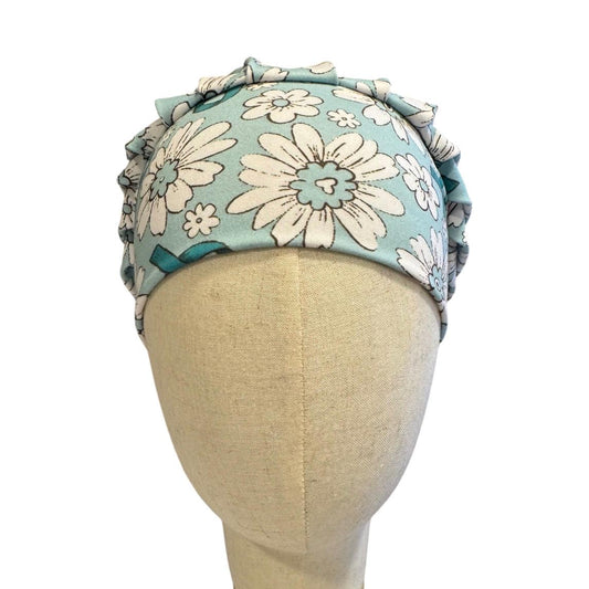 Teal Ribbon Floral Bouffant Scrub Cap, Headband Style, Breast Cancer Awareness