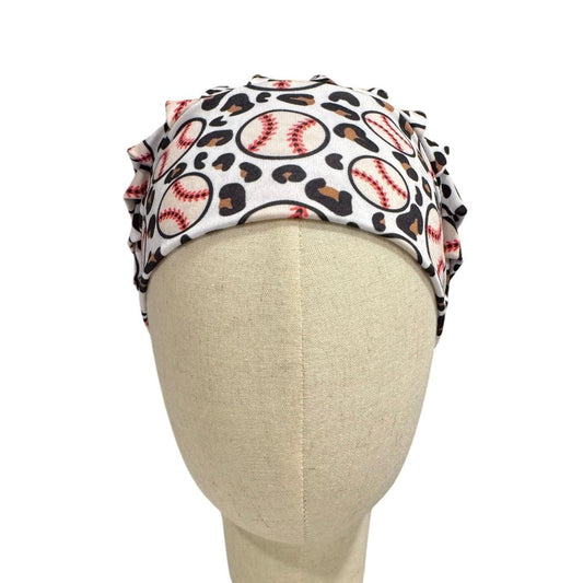 Cheetah Baseball Bouffant Scrub Cap, Headband Style Surgical Hat, OR Cap
