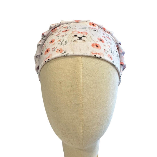 Maltese Bouffant Scrub Cap, Cute Dog Headband Style Surgical Hat, OR Cap