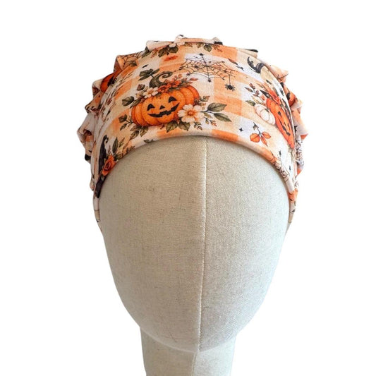 Vintage Halloween Scrub Cap, Ghost Pumpkin Floral Bouffant Surgical Cap