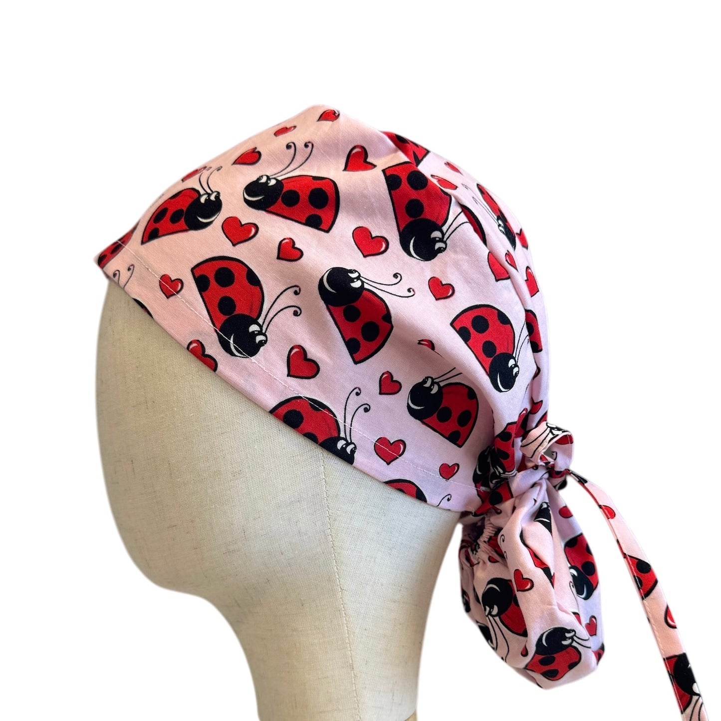 Pink Ladybug Ponytail Scrub Cap