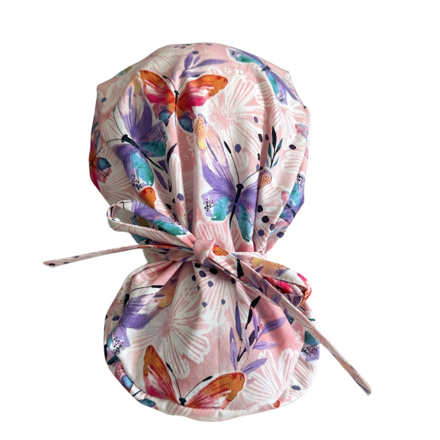 Pink Butterflies Ponytail Scrub Cap