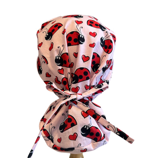 Pink Ladybug Ponytail Scrub Cap