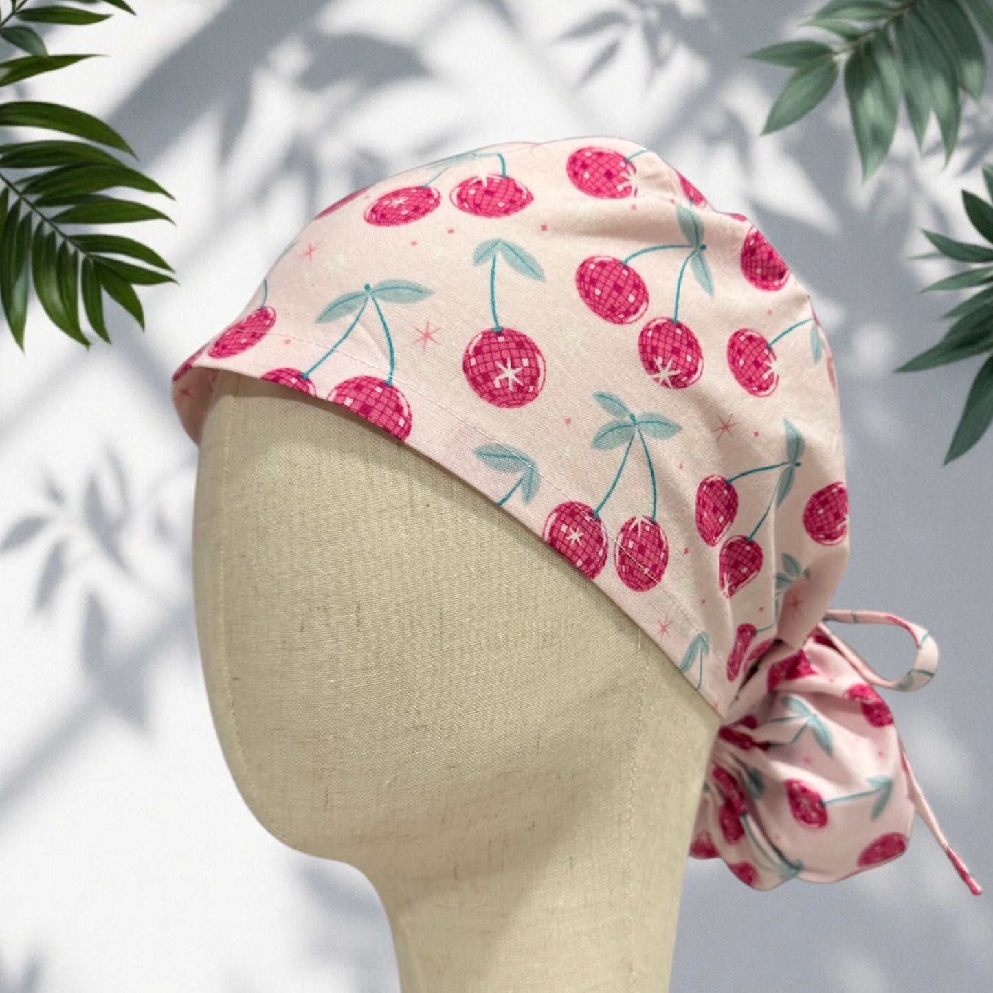 Cherry Disco Ponytail Scrub Cap