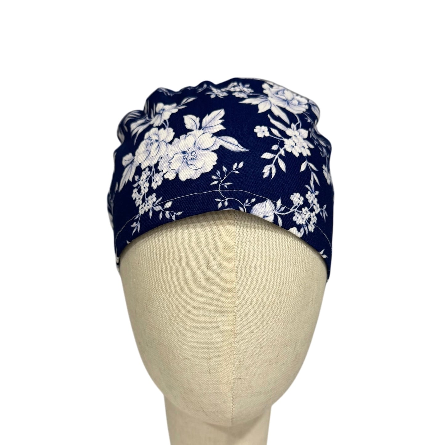 Blue Floral Ponytail Scrub Cap