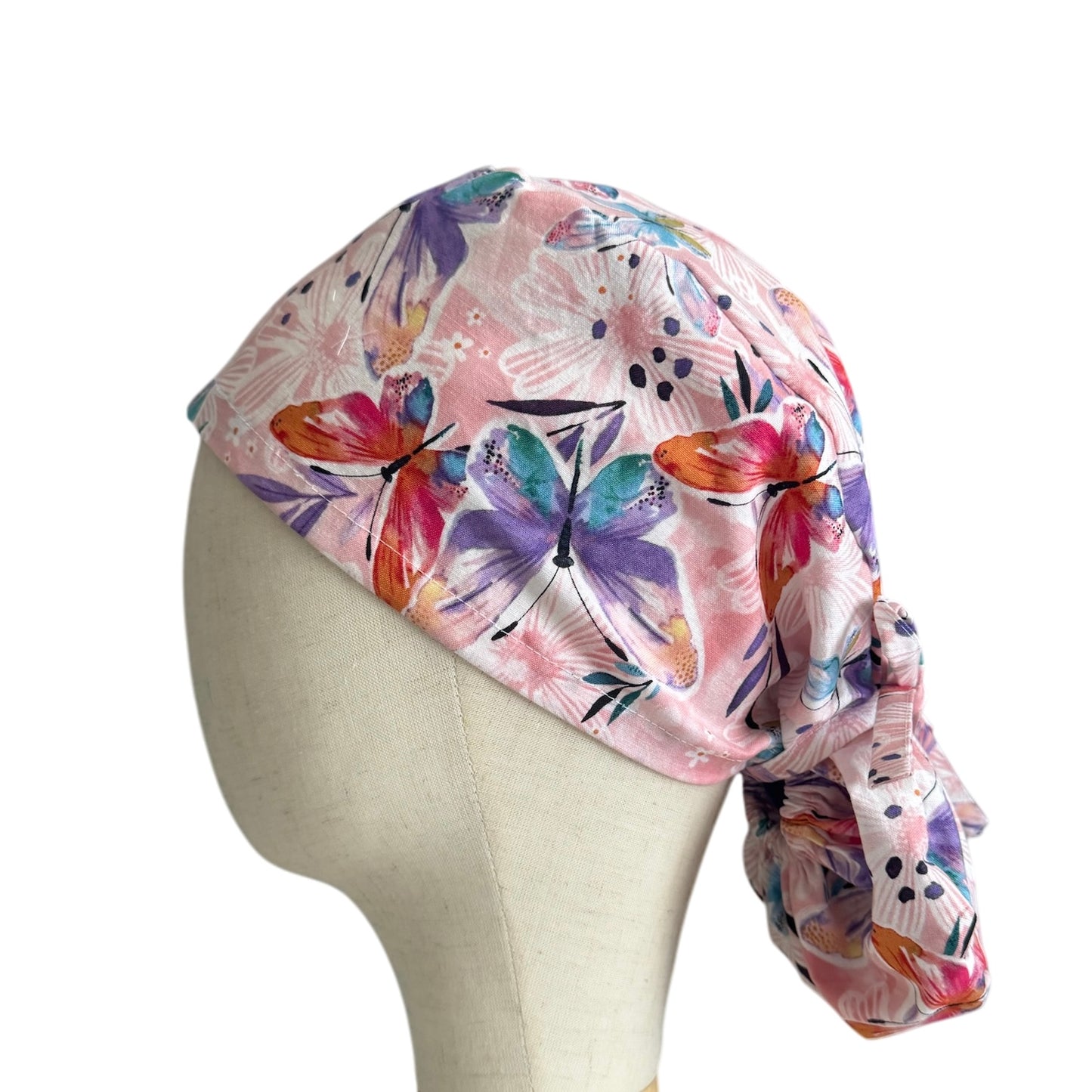 Pink Butterflies Ponytail Scrub Cap