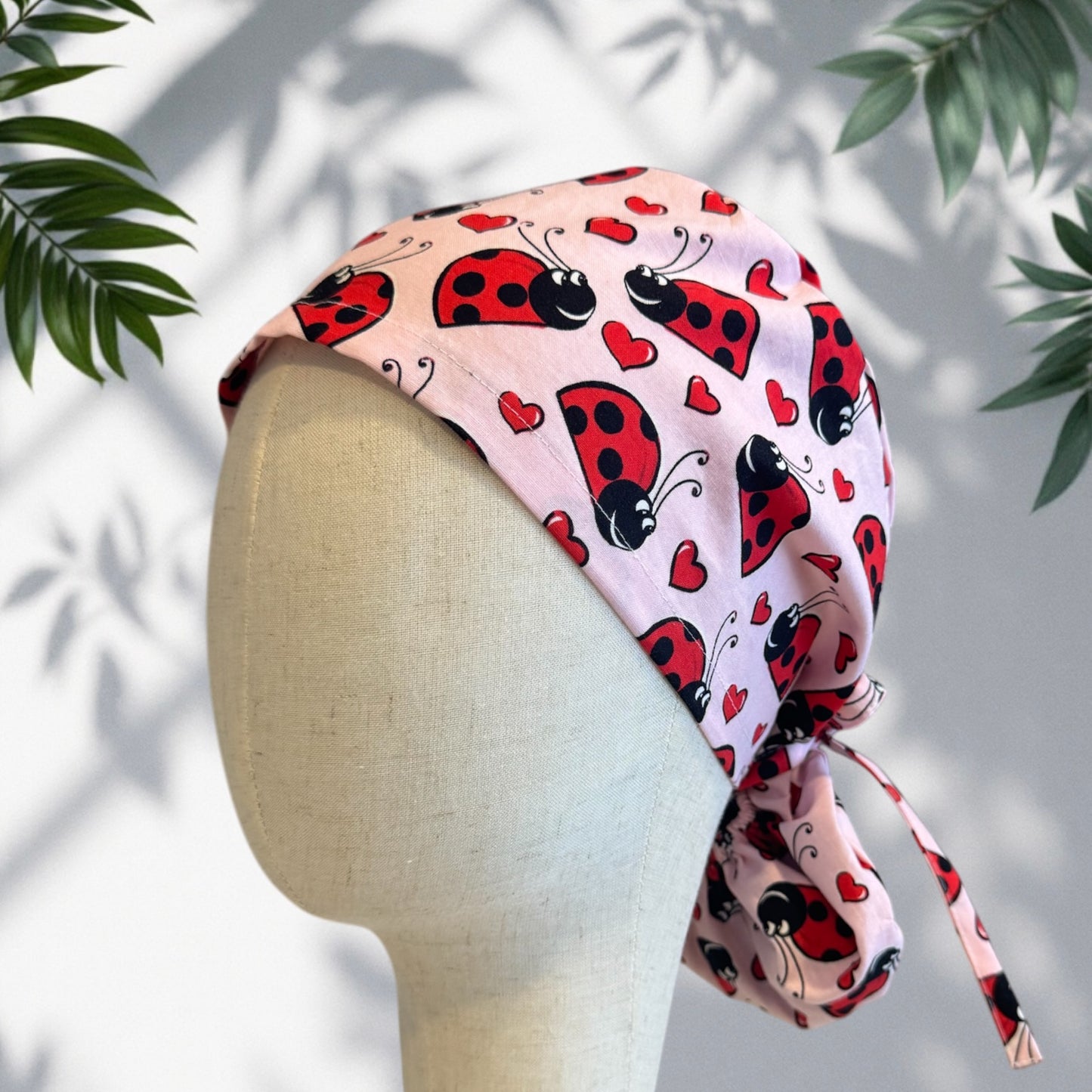 Pink Ladybug Ponytail Scrub Cap