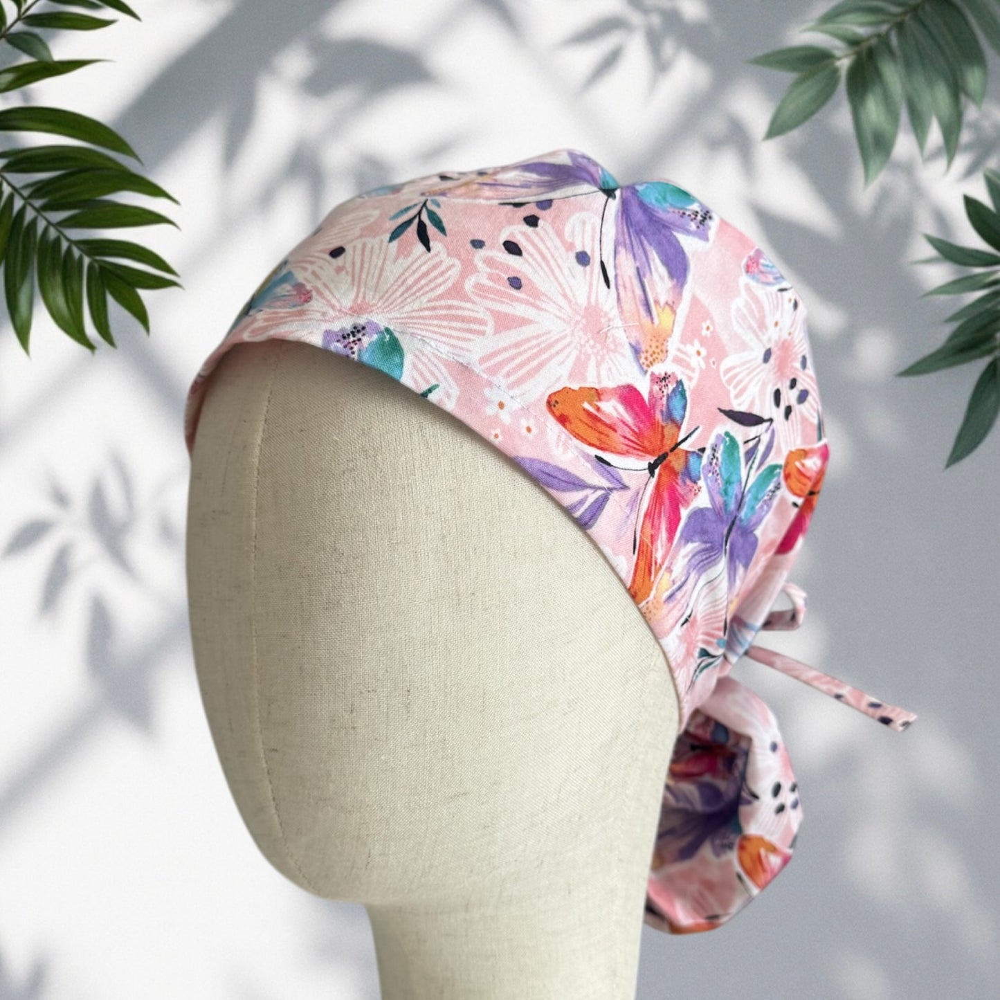 Pink Butterflies Ponytail Scrub Cap
