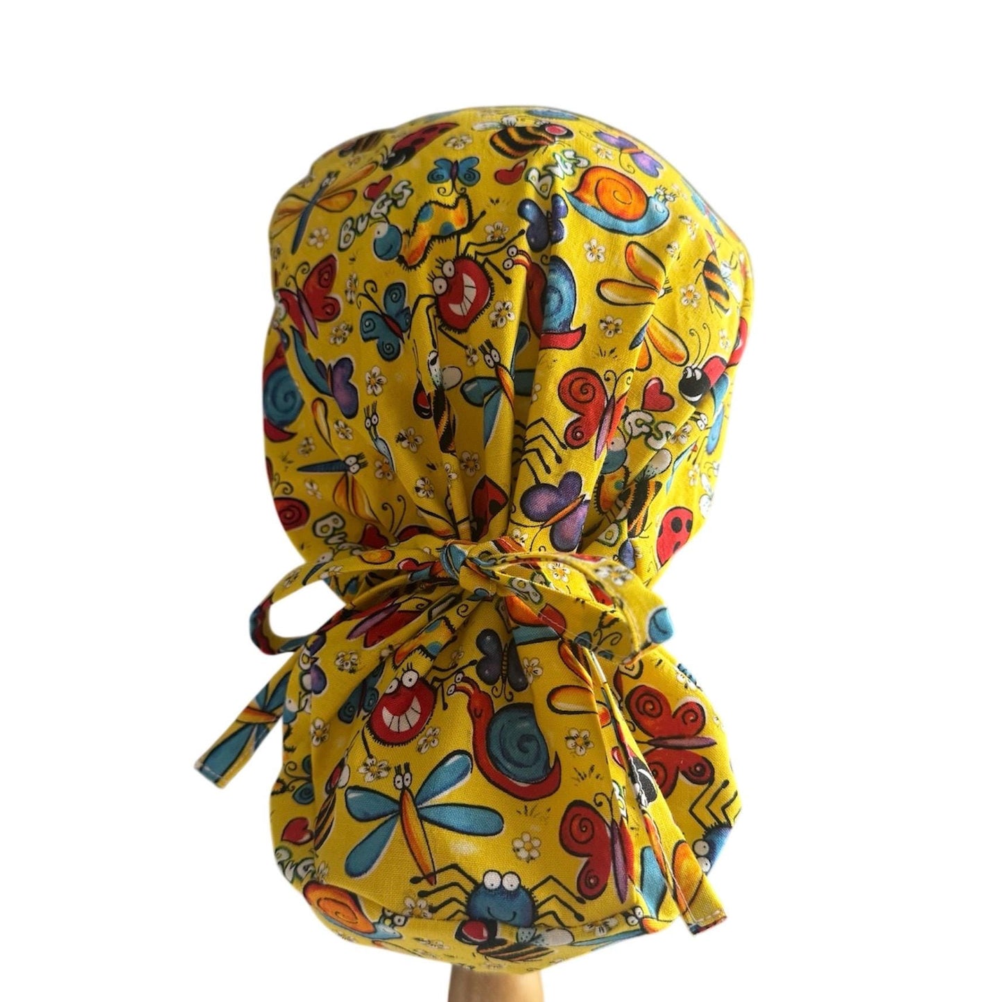 Cute Bugs Ponytail Scrub Cap, Cotton Surgical Scrub Cap, OR Scrub Cap