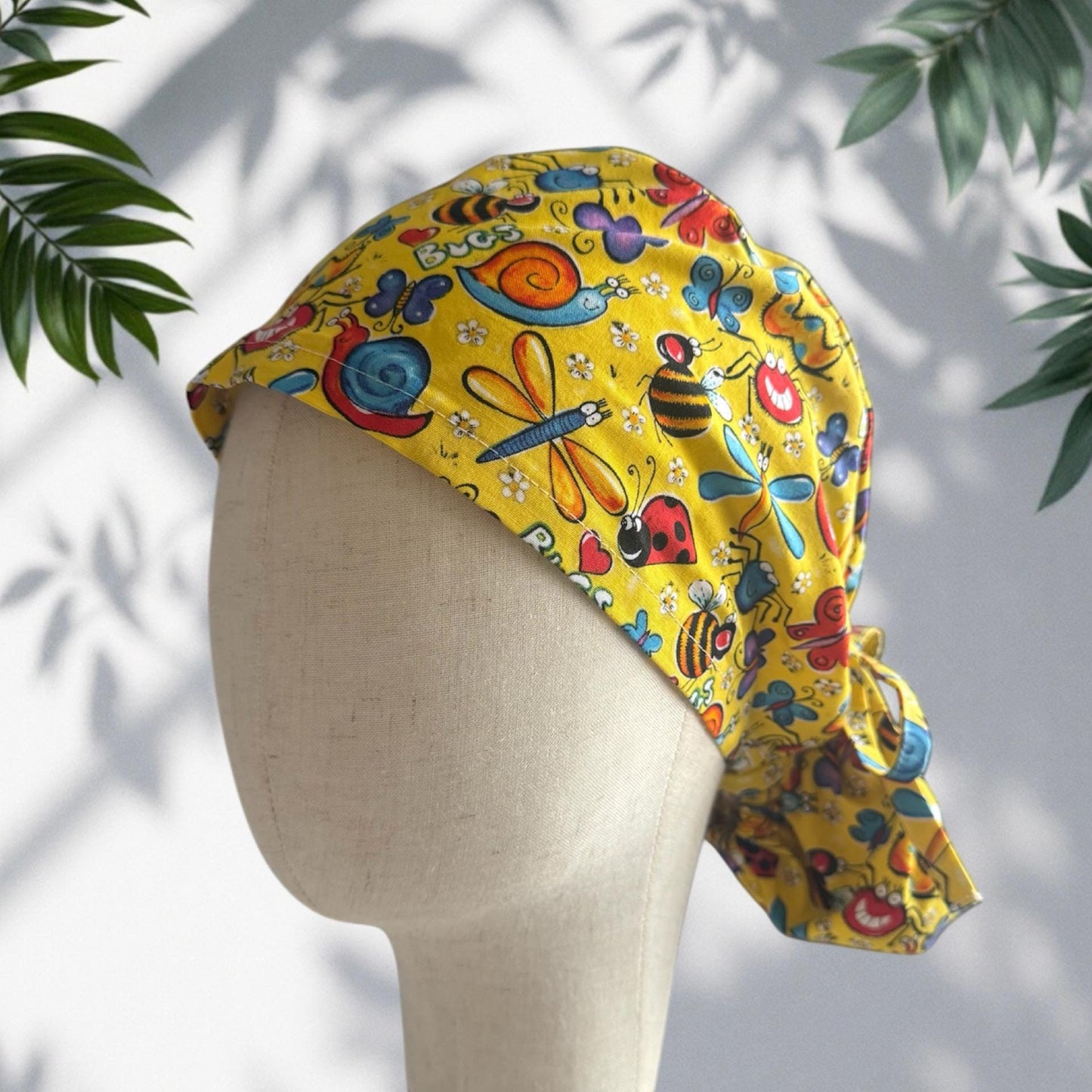 Cute Bugs Ponytail Scrub Cap, Cotton Surgical Scrub Cap, OR Scrub Cap