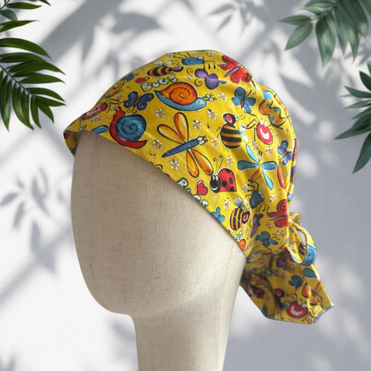 Cute Bugs Ponytail Scrub Cap, Cotton Surgical Scrub Cap, OR Scrub Cap