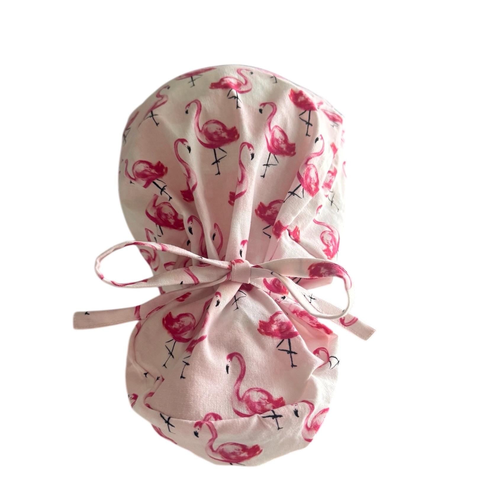 Flamingo Ponytail Scrub Cap, Cotton Surgical Scrub Cap, OR Scrub Cap