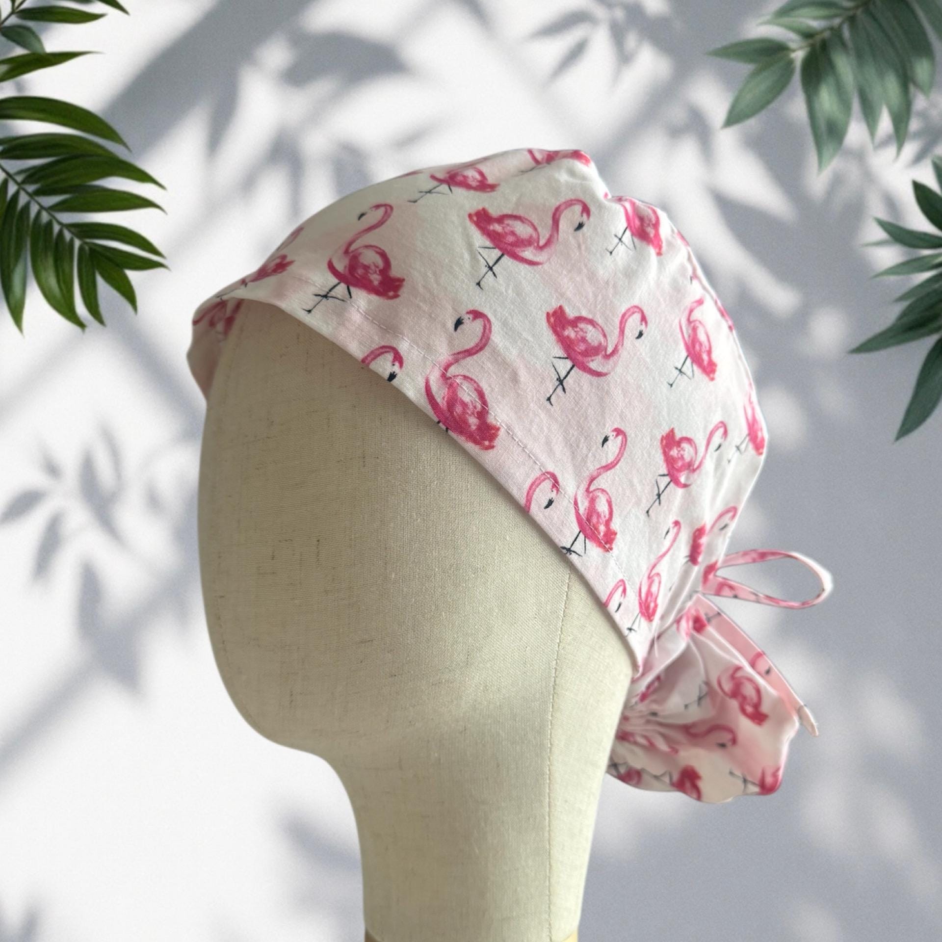 Flamingo Ponytail Scrub Cap, Cotton Surgical Scrub Cap, OR Scrub Cap