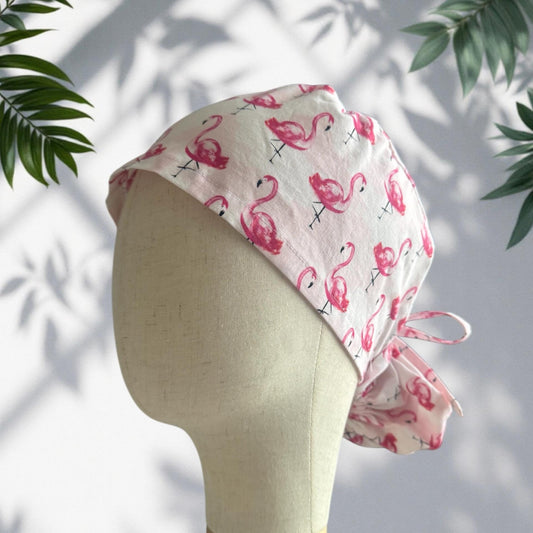 Flamingo Ponytail Scrub Cap, Cotton Surgical Scrub Cap, OR Scrub Cap