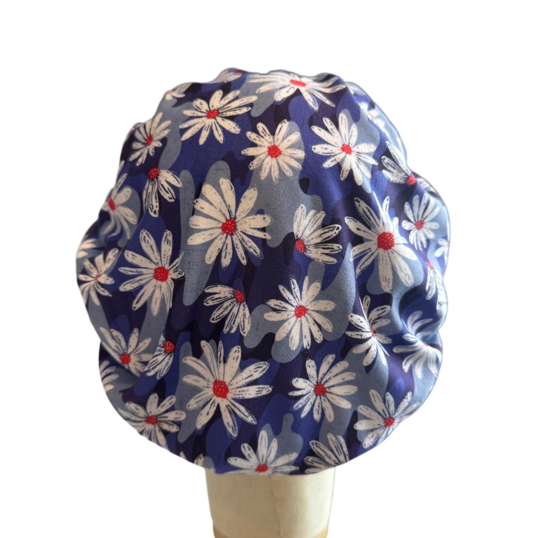 Floral 4th of July Scrub Cap Hat, Soft Stretchy Headband Style Euro Cap, OR Hat