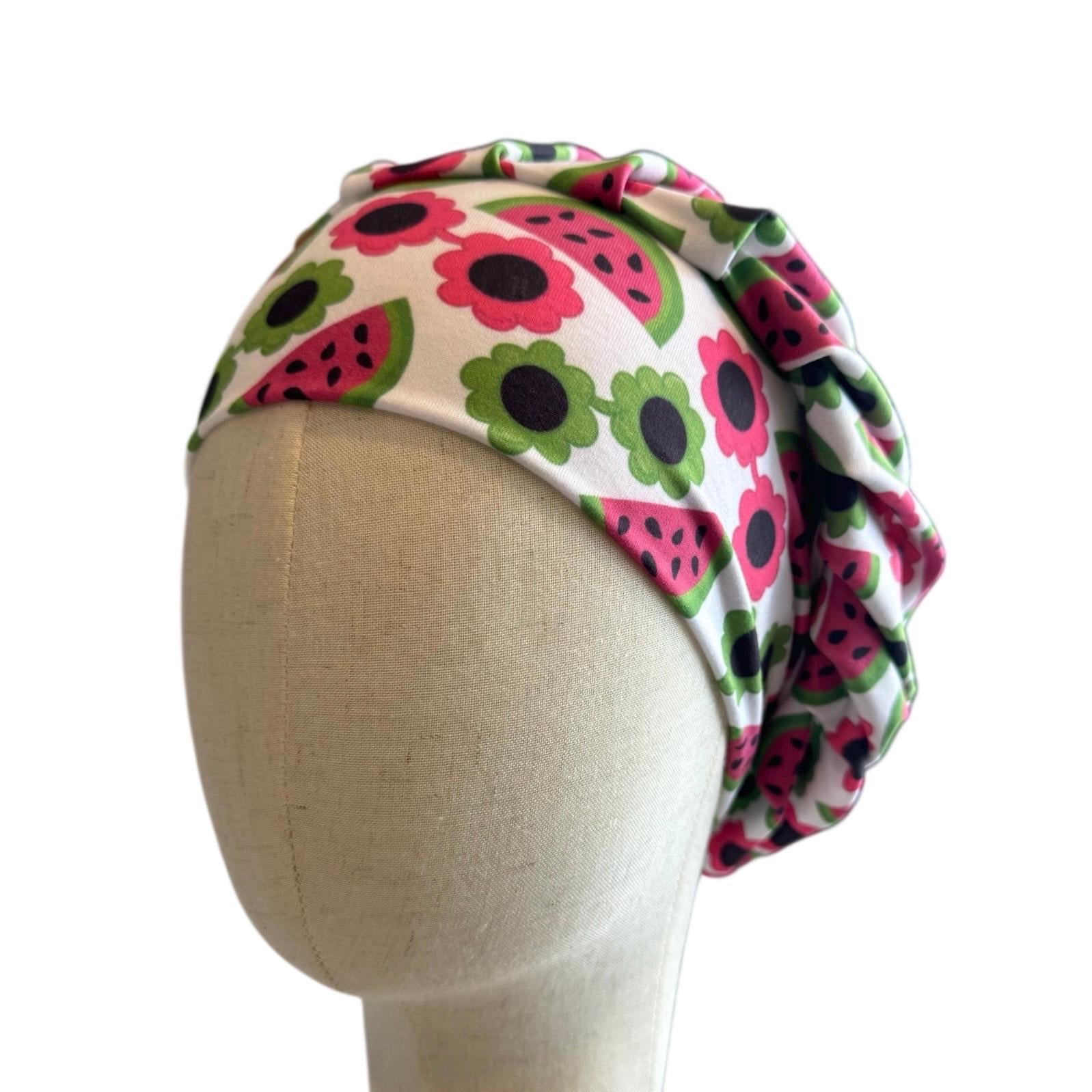Watermelon Floral Scrub Cap Hat, Soft Stretchy Headband Style Euro Cap, OR Hat