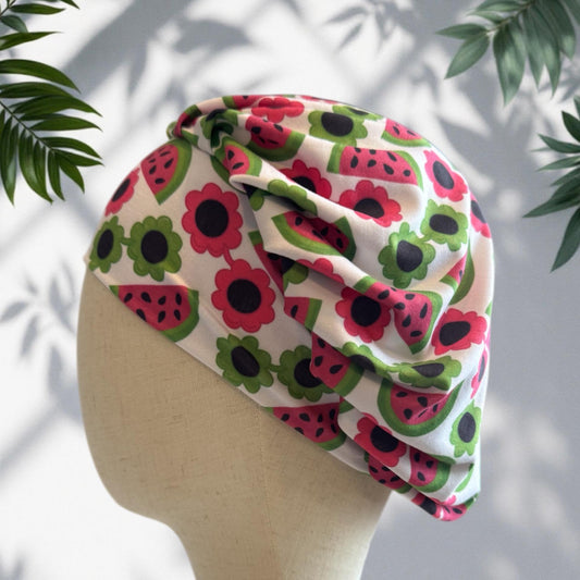 Watermelon Floral Scrub Cap Hat, Soft Stretchy Headband Style Euro Cap, OR Hat