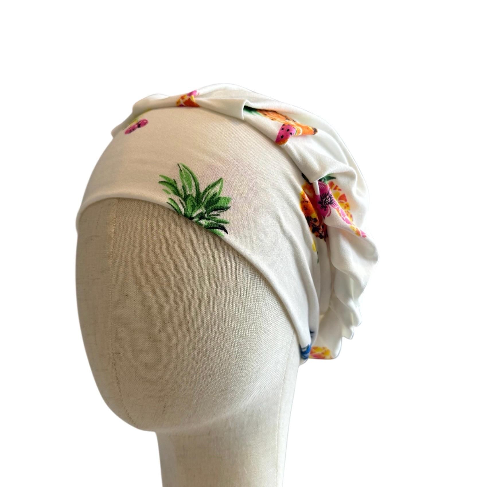 White Pineapple Scrub Cap Hat, Soft Stretchy Headband Style Euro Cap, OR Hat