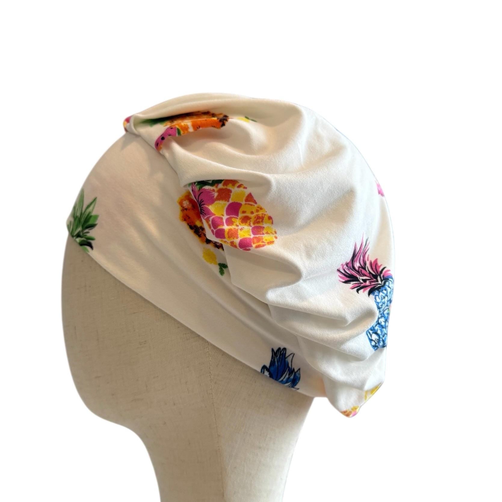 White Pineapple Scrub Cap Hat, Soft Stretchy Headband Style Euro Cap, OR Hat