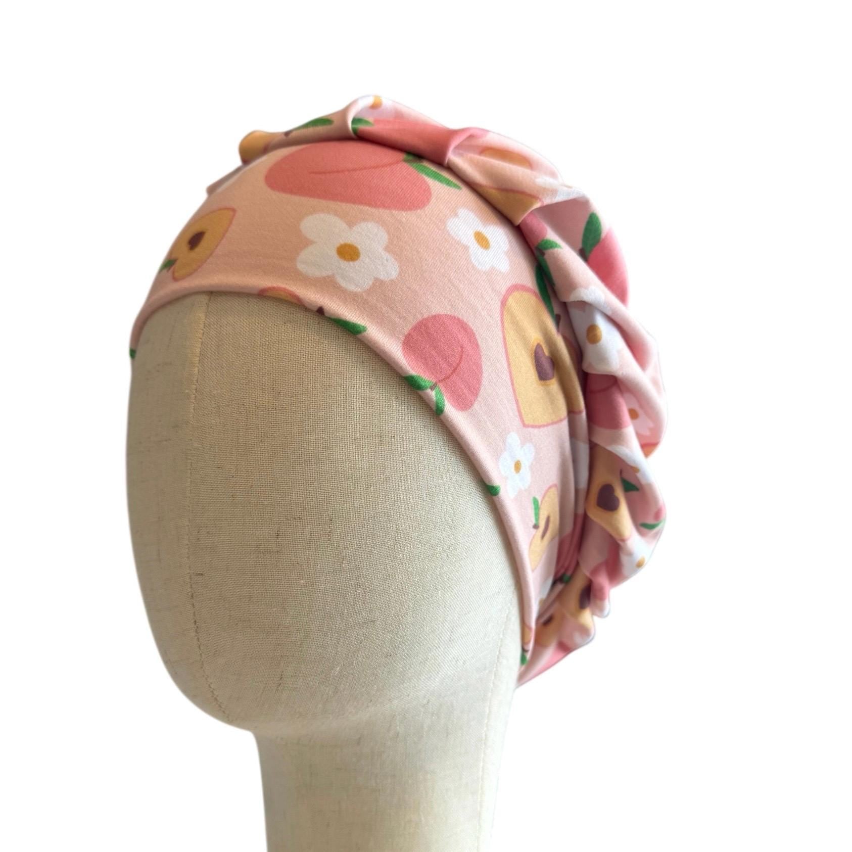 Peach Floral Scrub Cap Hat, Soft Stretchy Headband Style Euro Cap, OR Hat