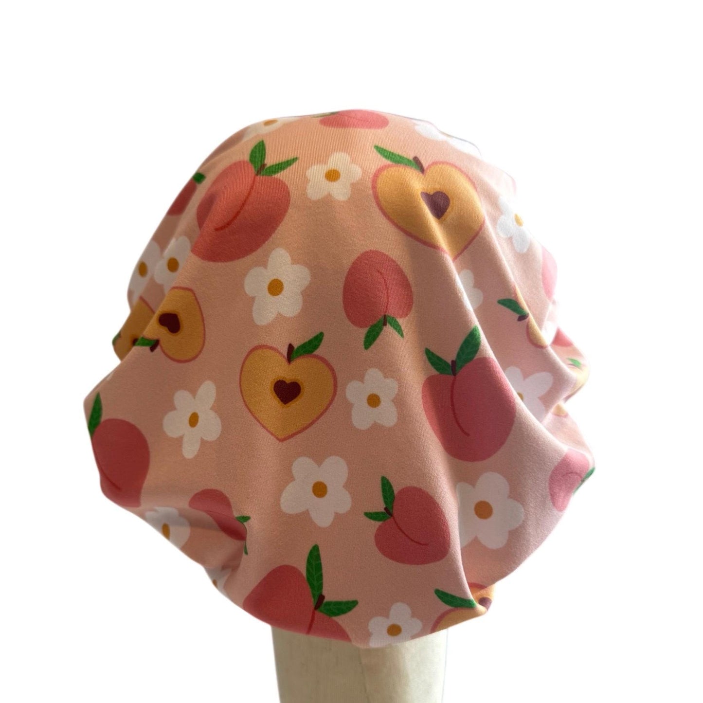 Peach Floral Scrub Cap Hat, Soft Stretchy Headband Style Euro Cap, OR Hat