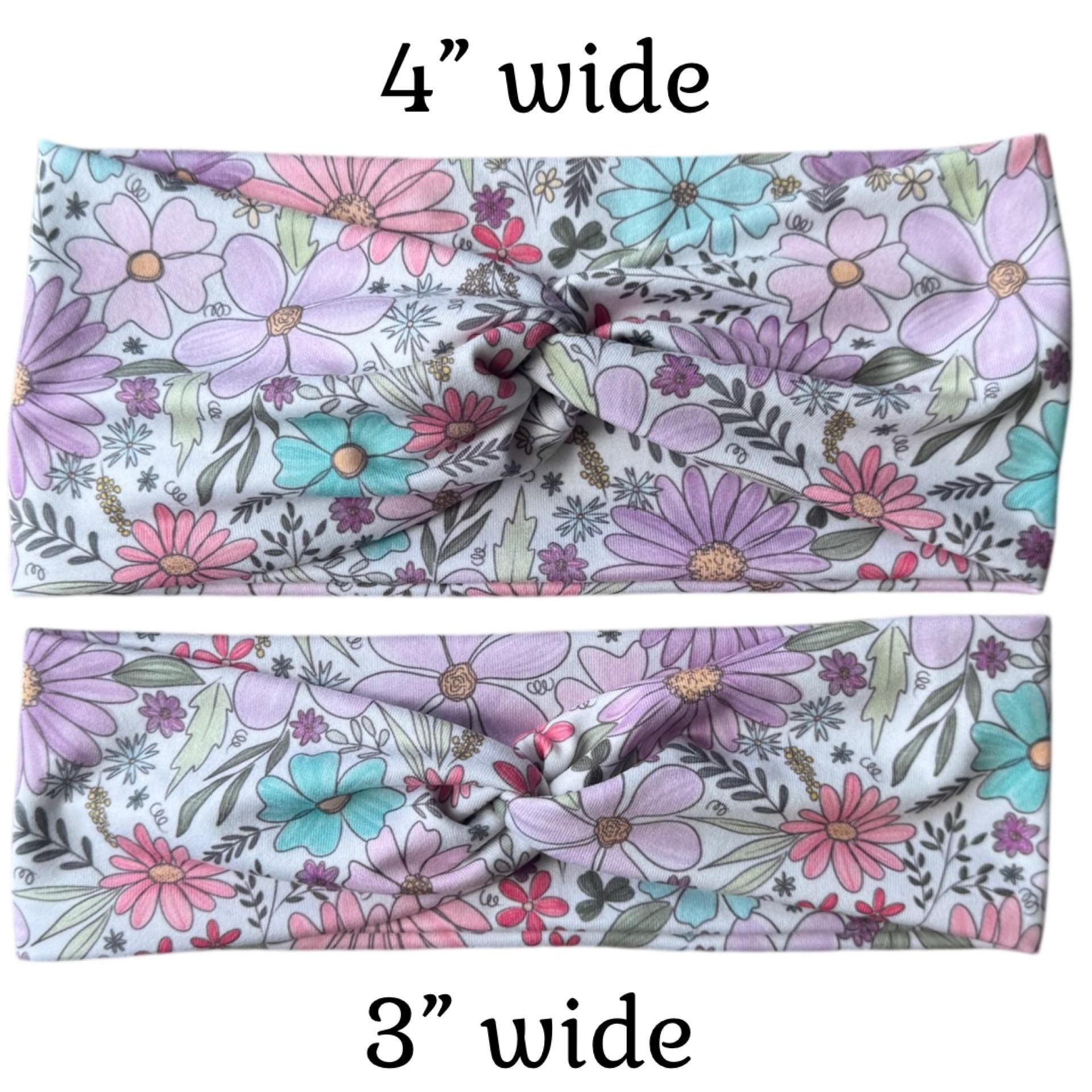 Navy Floral Twist Headband, Stretchy Soft Headband