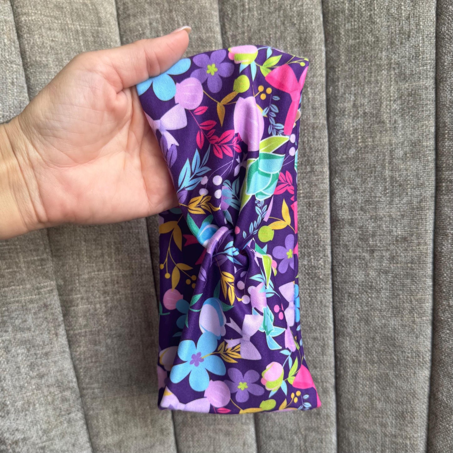 Purple Floral Twist Headband, Stretchy Soft Headband