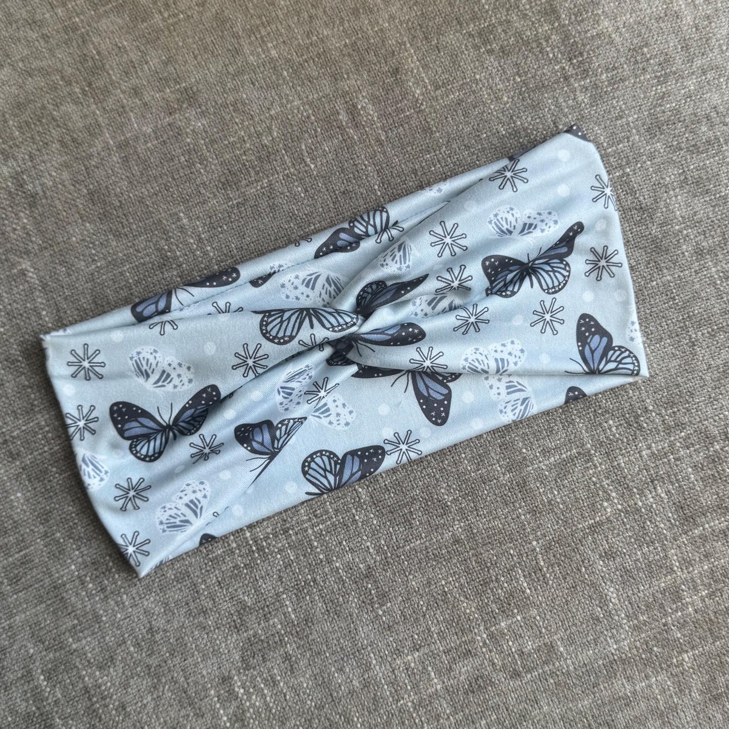 Silver Butterfly Twist Headband, Stretchy Soft Headband