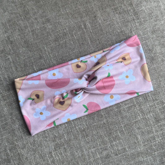Peach Floral Twist Headband, Stretchy Soft Headband