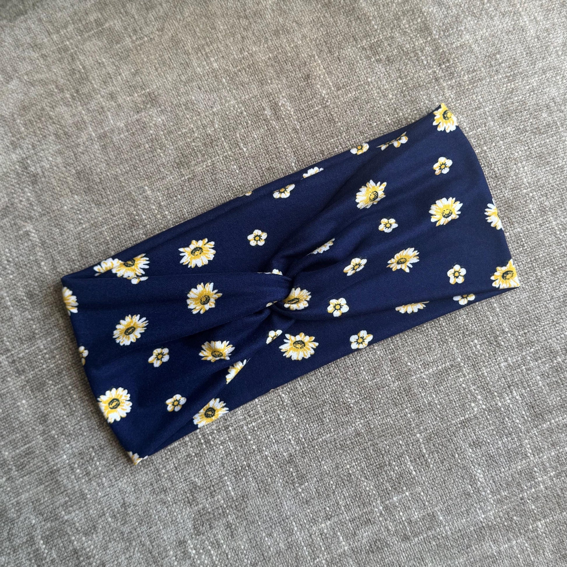 Navy Daisy Twist Headband, Stretchy Soft Headband