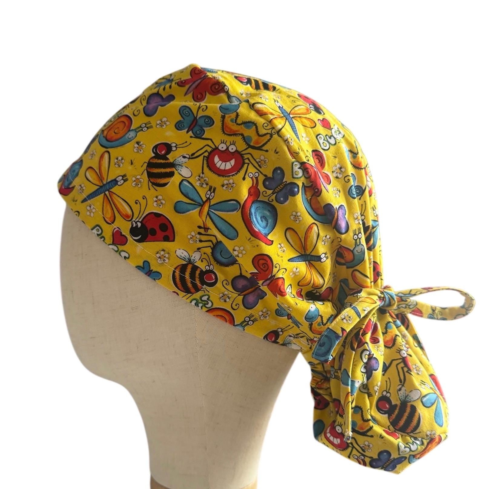 Cute Bugs Ponytail Scrub Cap, Cotton Surgical Scrub Cap, OR Scrub Cap