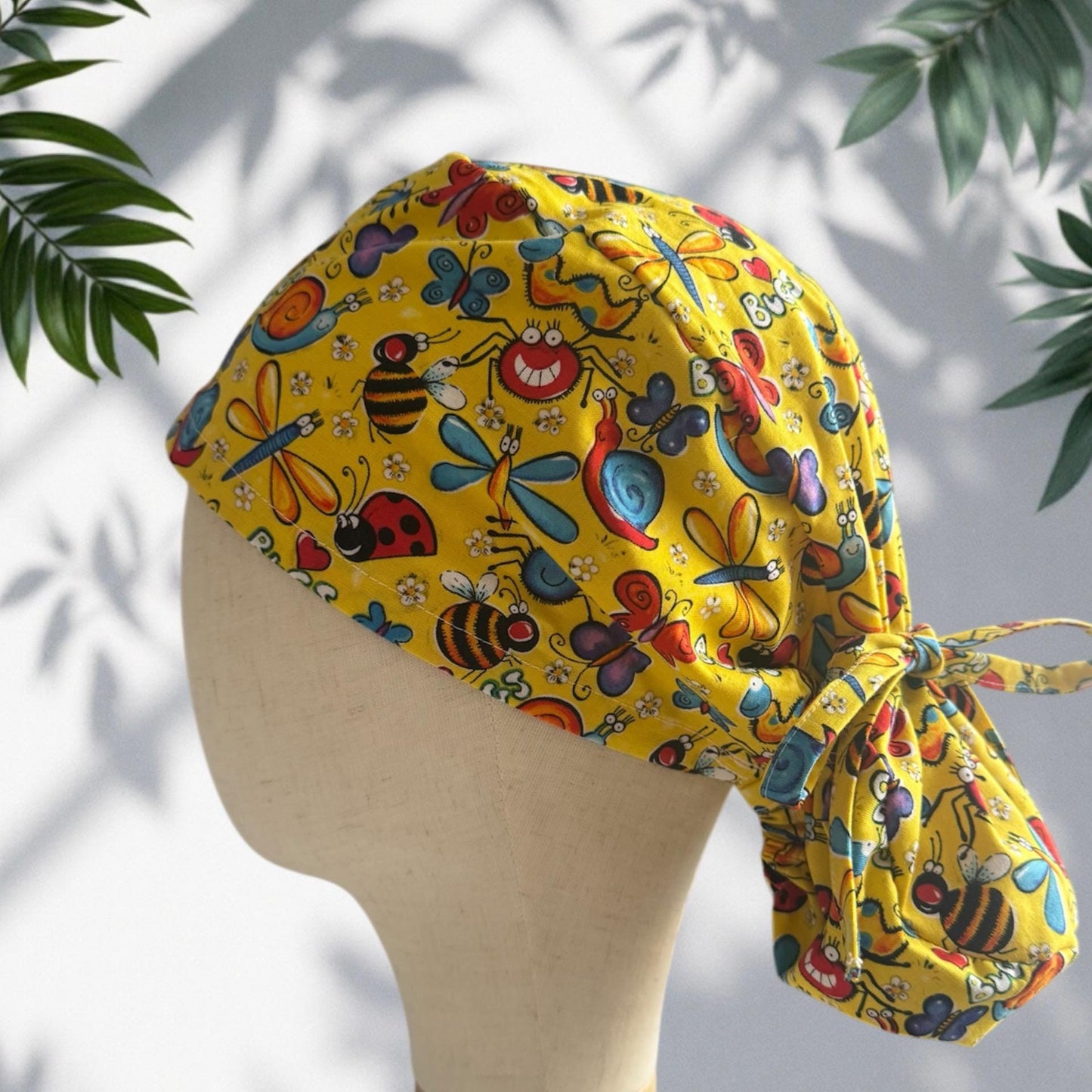Cute Bugs Ponytail Scrub Cap, Cotton Surgical Scrub Cap, OR Scrub Cap
