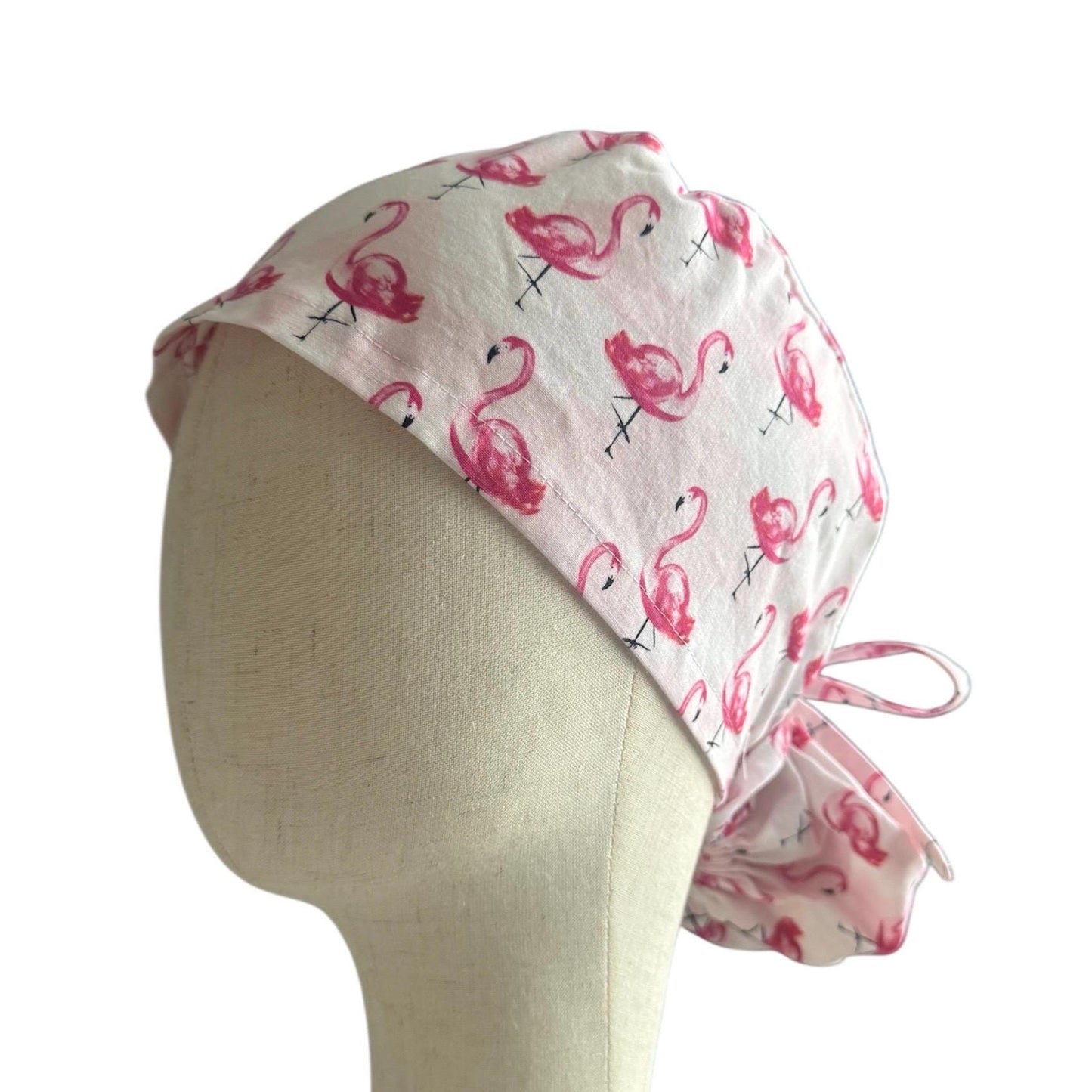 Flamingo Ponytail Scrub Cap, Cotton Surgical Scrub Cap, OR Scrub Cap