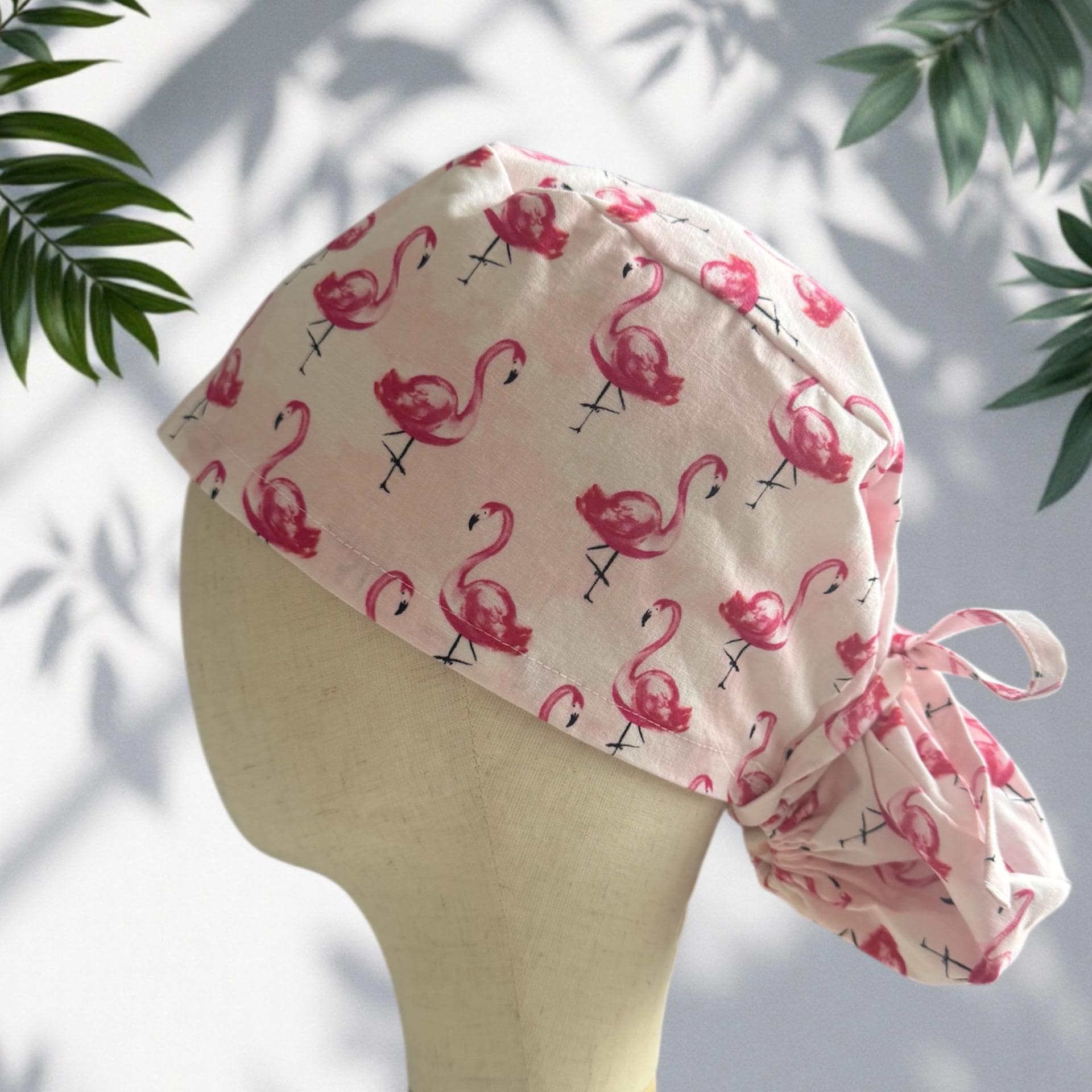 Flamingo Ponytail Scrub Cap, Cotton Surgical Scrub Cap, OR Scrub Cap