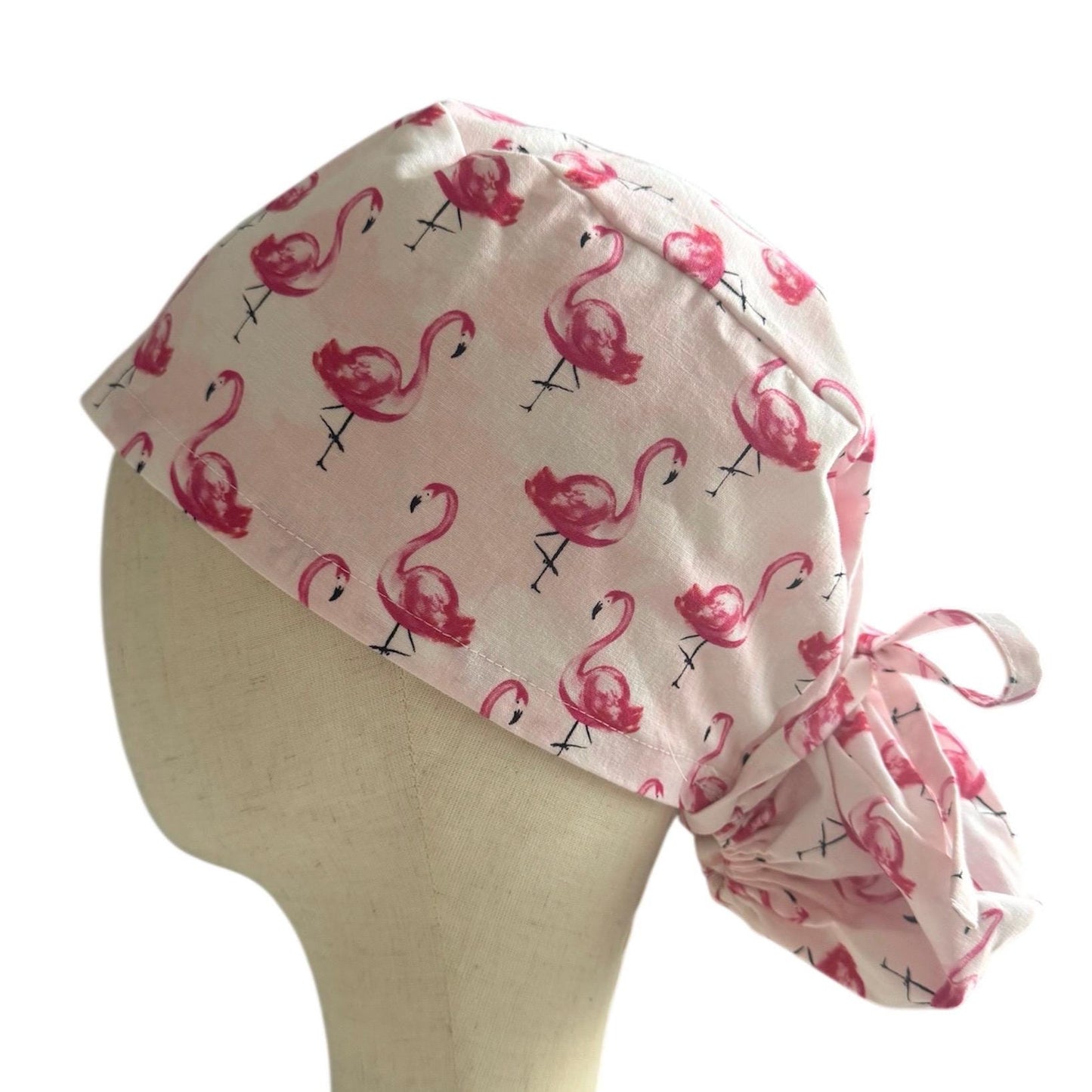 Flamingo Ponytail Scrub Cap, Cotton Surgical Scrub Cap, OR Scrub Cap