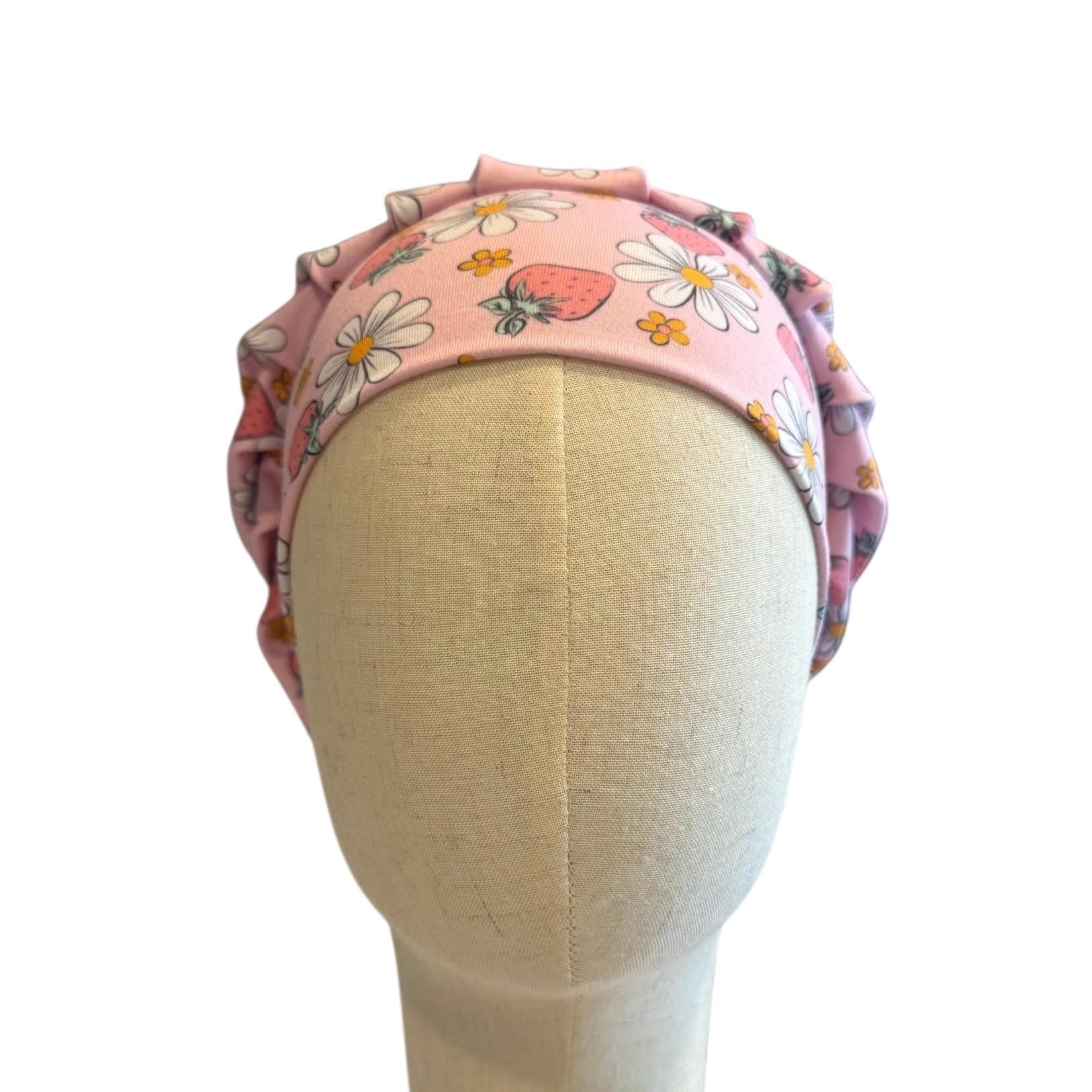 Strawberry Pastel Scrub Cap Hat, Soft Stretchy Headband Style Euro Cap, OR Hat